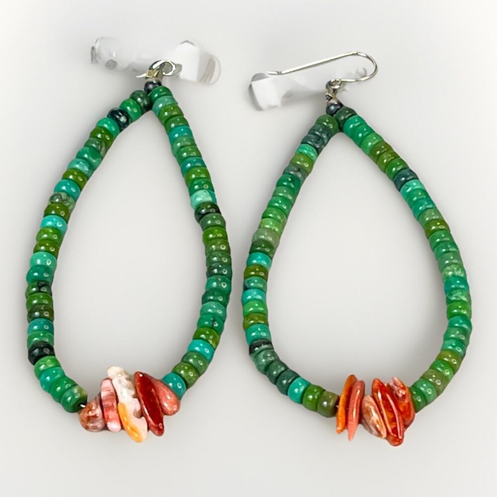 Sonoran Gold Turquoise, Spiny Oyster & Sterling Silver Earrings - 3.5” NEW